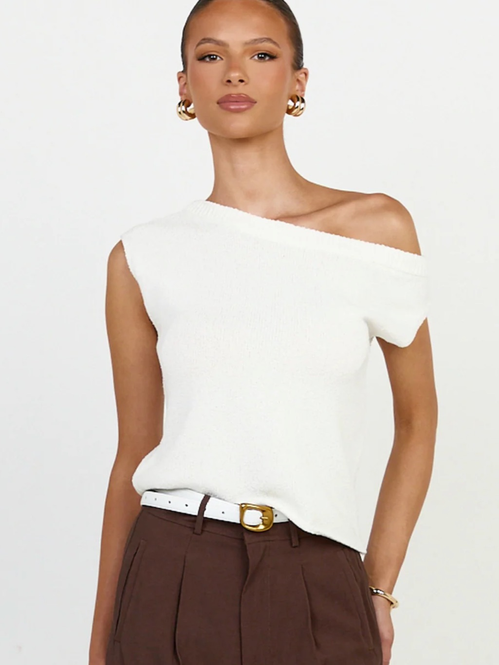 Showpo Marilou Off-The-Shoulder Cream Knit Top